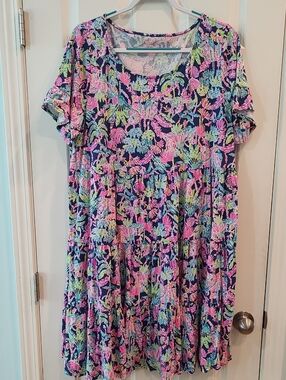 Lilly Pulitzer Navy Dress with Pink, Lime & Light Blue Floral Print